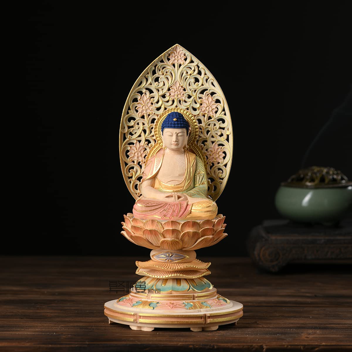 Amazon｜繁樓藝雕 仏像 阿弥陀如来 天台宗 2.5寸 桧木製 木彫り 丸台座